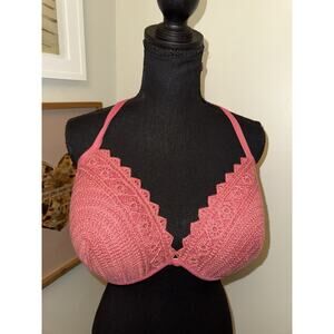 Shade & Shore Crochet Underwire Padded Plunge Halter Bikini Top Size 38DD #D3096